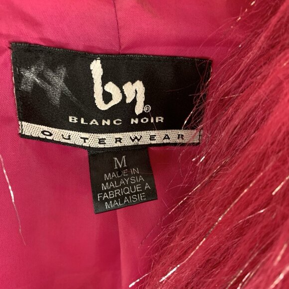 Vtg Y2K Blanc Noir Jacket Hot Pink Faux Fur Silver Coat Medium CLUB RAVE Furry - Picture 4 of 13